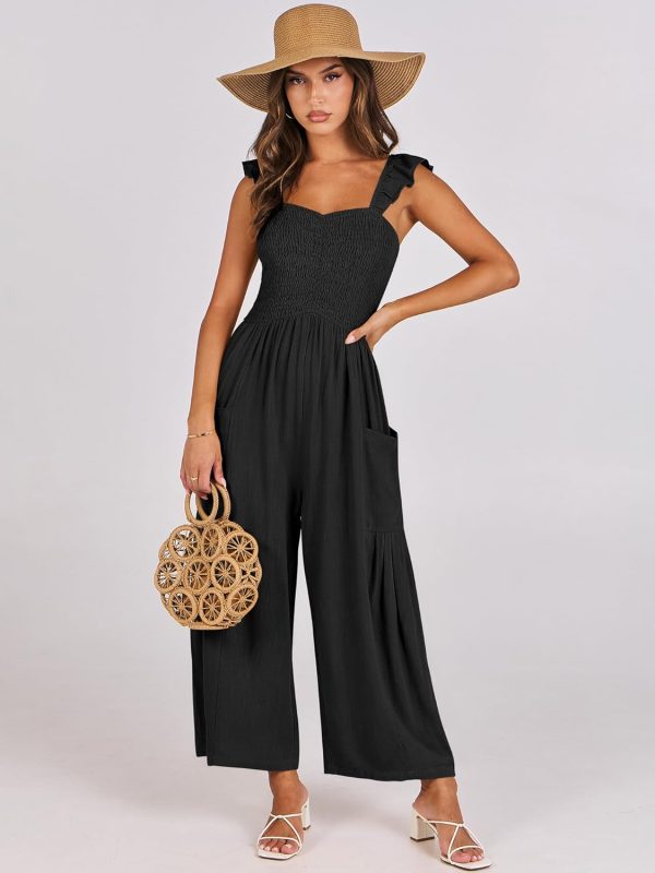 ANRABESS Women Summer Casual Dressy Sleeveless Smocked Wide Leg Linen Jumpsuits Rompers 2025 Trendy Travel Outfit Pocket - Image 2