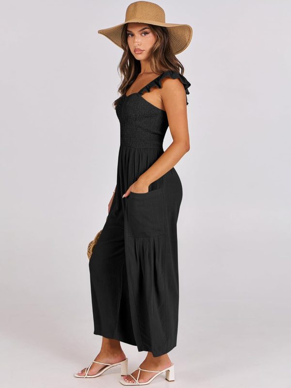 ANRABESS Women Summer Casual Dressy Sleeveless Smocked Wide Leg Linen Jumpsuits Rompers 2025 Trendy Travel Outfit Pocket - Image 3