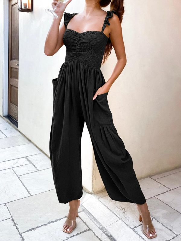 ANRABESS Women Summer Casual Dressy Sleeveless Smocked Wide Leg Linen Jumpsuits Rompers 2025 Trendy Travel Outfit Pocket - Image 5