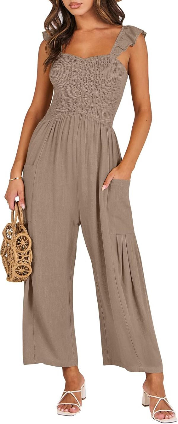 ANRABESS Women Summer Casual Dressy Sleeveless Smocked Wide Leg Linen Jumpsuits Rompers 2025 Trendy Travel Outfit Pocket - Image 8