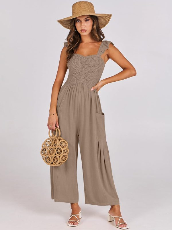 ANRABESS Women Summer Casual Dressy Sleeveless Smocked Wide Leg Linen Jumpsuits Rompers 2025 Trendy Travel Outfit Pocket - Image 9