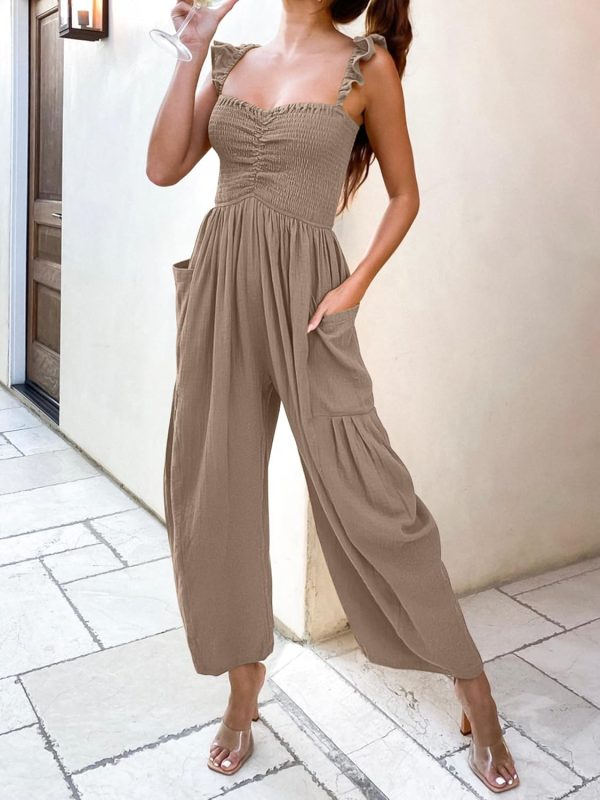 ANRABESS Women Summer Casual Dressy Sleeveless Smocked Wide Leg Linen Jumpsuits Rompers 2025 Trendy Travel Outfit Pocket - Image 12