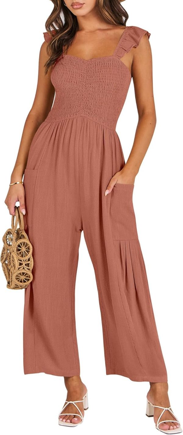 ANRABESS Women Summer Casual Dressy Sleeveless Smocked Wide Leg Linen Jumpsuits Rompers 2025 Trendy Travel Outfit Pocket - Image 15
