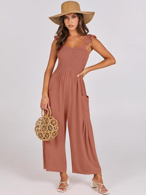 ANRABESS Women Summer Casual Dressy Sleeveless Smocked Wide Leg Linen Jumpsuits Rompers 2025 Trendy Travel Outfit Pocket - Image 16