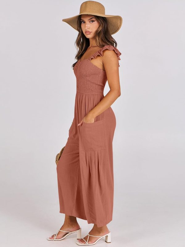 ANRABESS Women Summer Casual Dressy Sleeveless Smocked Wide Leg Linen Jumpsuits Rompers 2025 Trendy Travel Outfit Pocket - Image 17