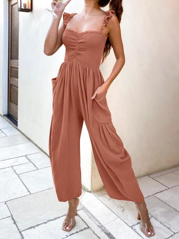 ANRABESS Women Summer Casual Dressy Sleeveless Smocked Wide Leg Linen Jumpsuits Rompers 2025 Trendy Travel Outfit Pocket - Image 19