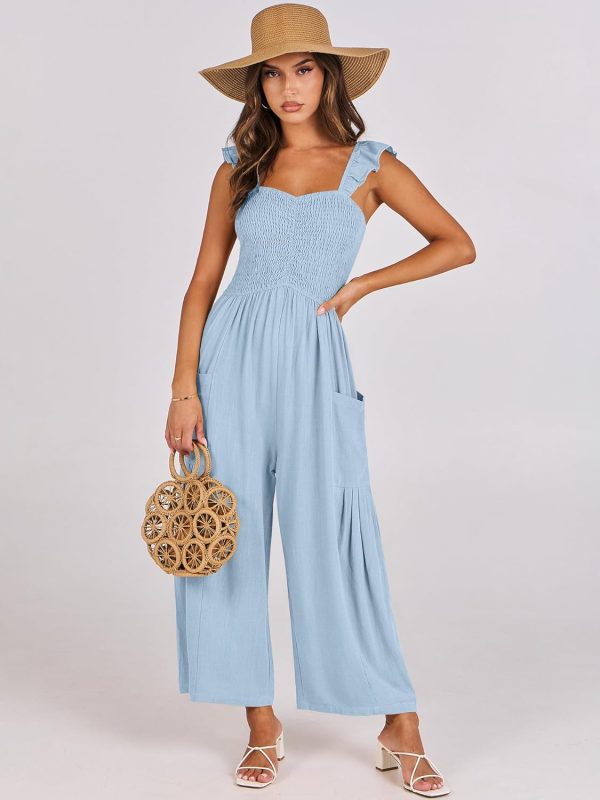 ANRABESS Women Summer Casual Dressy Sleeveless Smocked Wide Leg Linen Jumpsuits Rompers 2025 Trendy Travel Outfit Pocket - Image 23