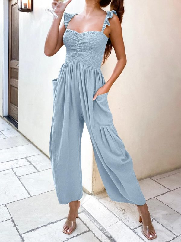 ANRABESS Women Summer Casual Dressy Sleeveless Smocked Wide Leg Linen Jumpsuits Rompers 2025 Trendy Travel Outfit Pocket - Image 26