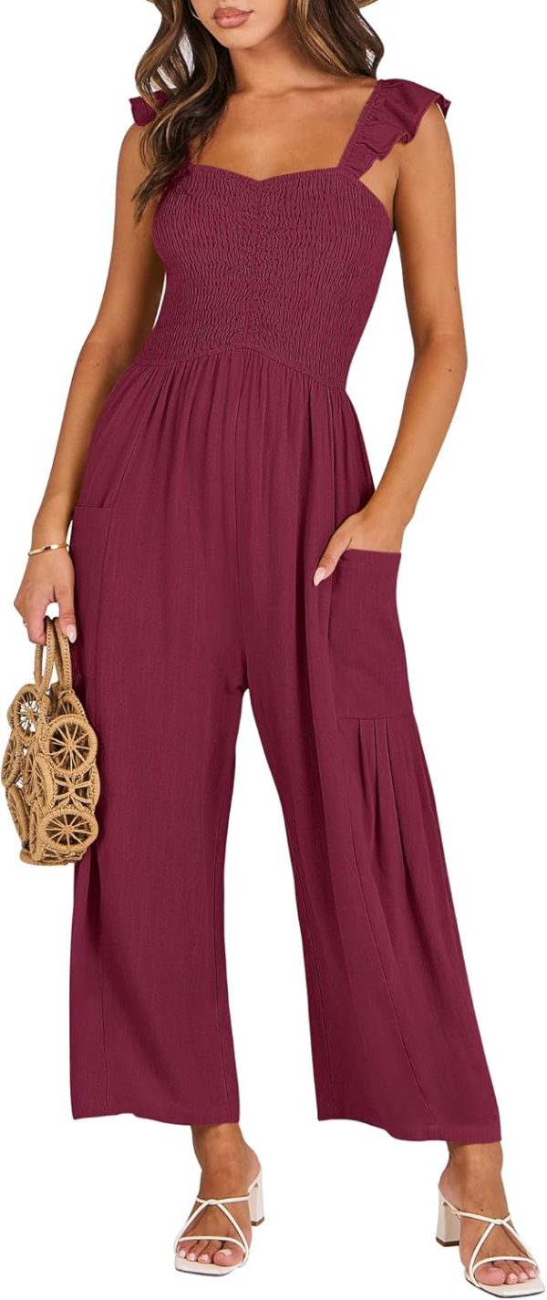 ANRABESS Women Summer Casual Dressy Sleeveless Smocked Wide Leg Linen Jumpsuits Rompers 2025 Trendy Travel Outfit Pocket - Image 29
