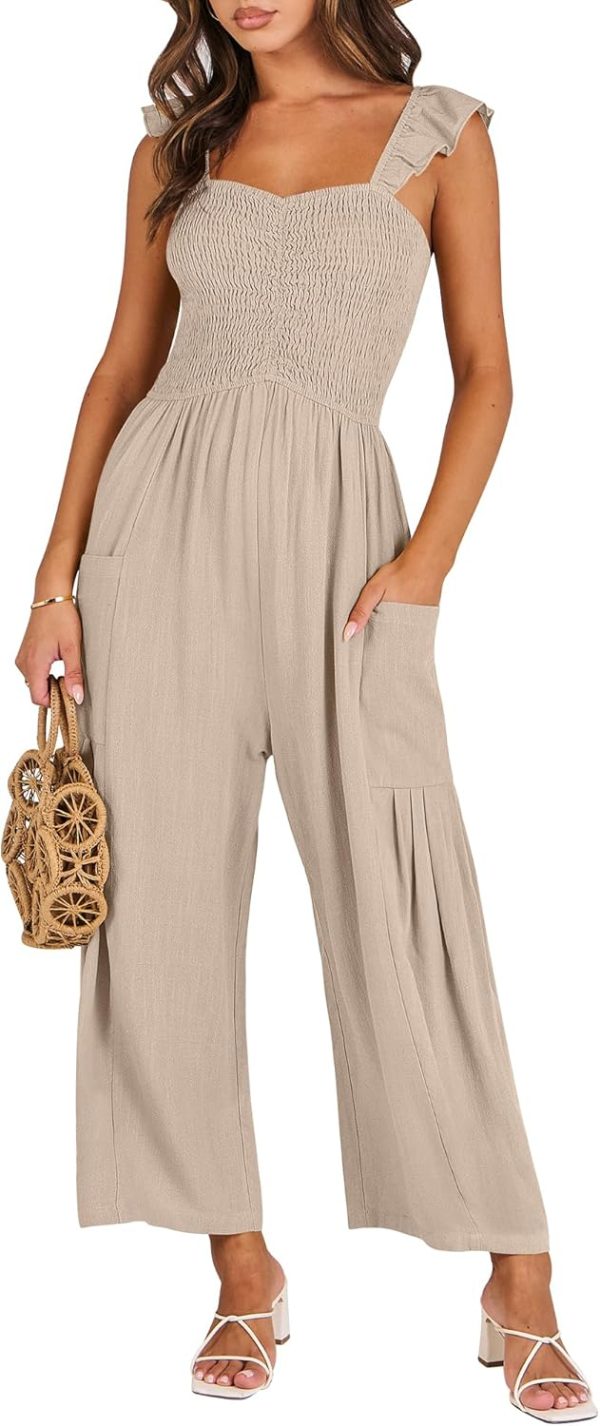 ANRABESS Women Summer Casual Dressy Sleeveless Smocked Wide Leg Linen Jumpsuits Rompers 2025 Trendy Travel Outfit Pocket - Image 36
