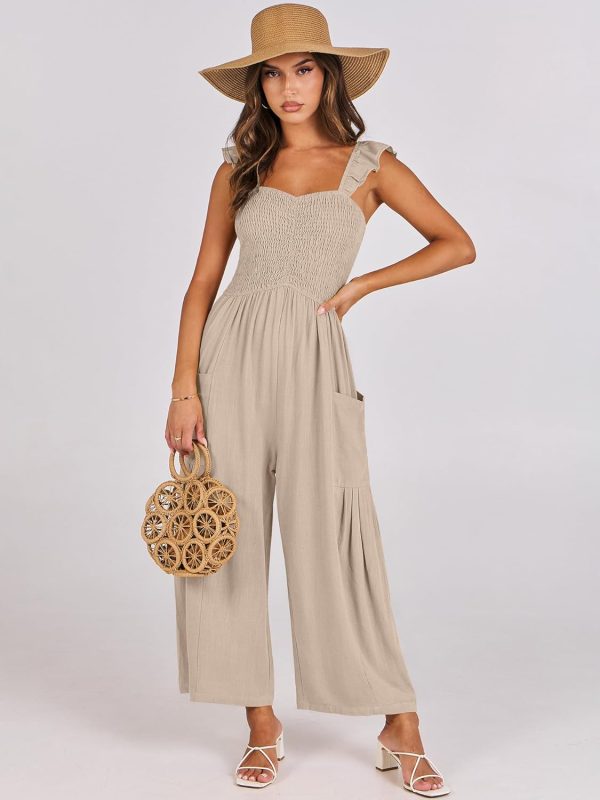ANRABESS Women Summer Casual Dressy Sleeveless Smocked Wide Leg Linen Jumpsuits Rompers 2025 Trendy Travel Outfit Pocket - Image 37