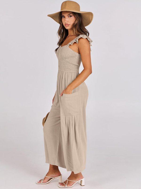 ANRABESS Women Summer Casual Dressy Sleeveless Smocked Wide Leg Linen Jumpsuits Rompers 2025 Trendy Travel Outfit Pocket - Image 38