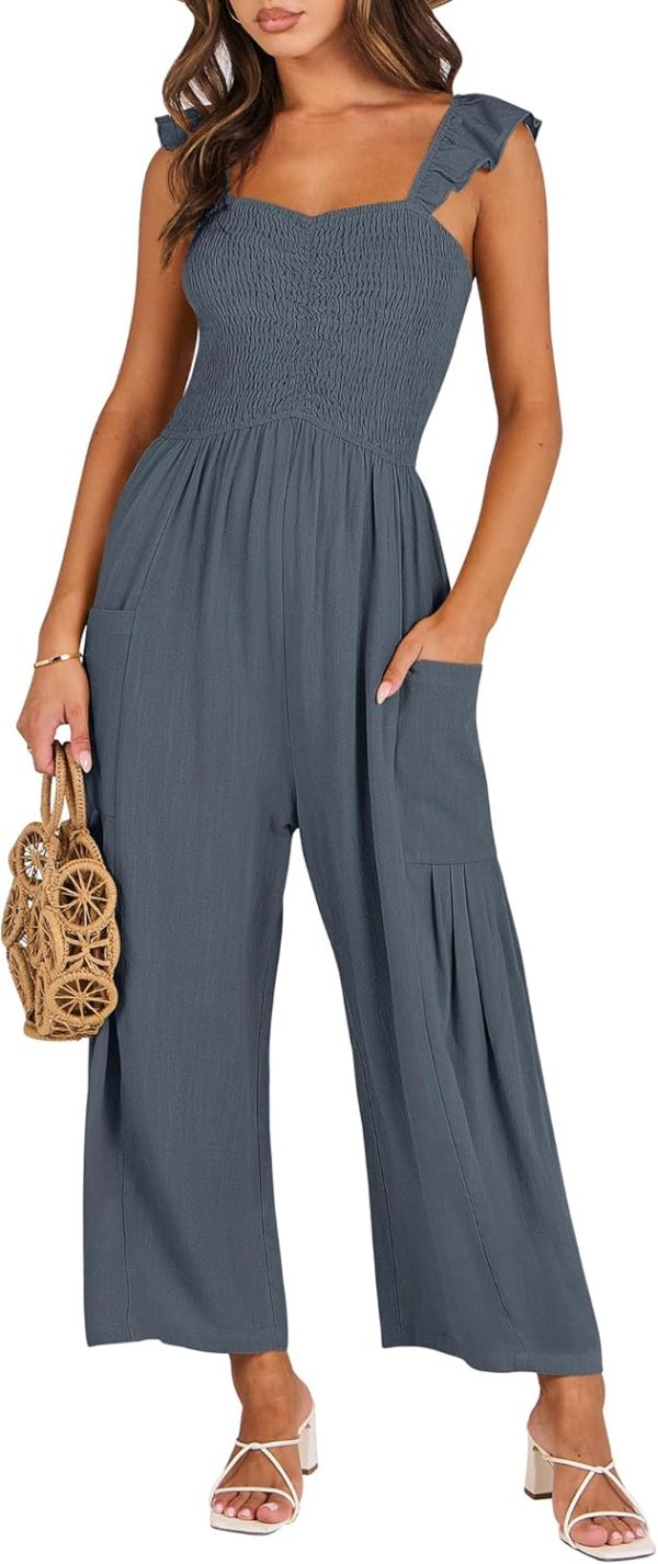 ANRABESS Women Summer Casual Dressy Sleeveless Smocked Wide Leg Linen Jumpsuits Rompers 2025 Trendy Travel Outfit Pocket - Image 43