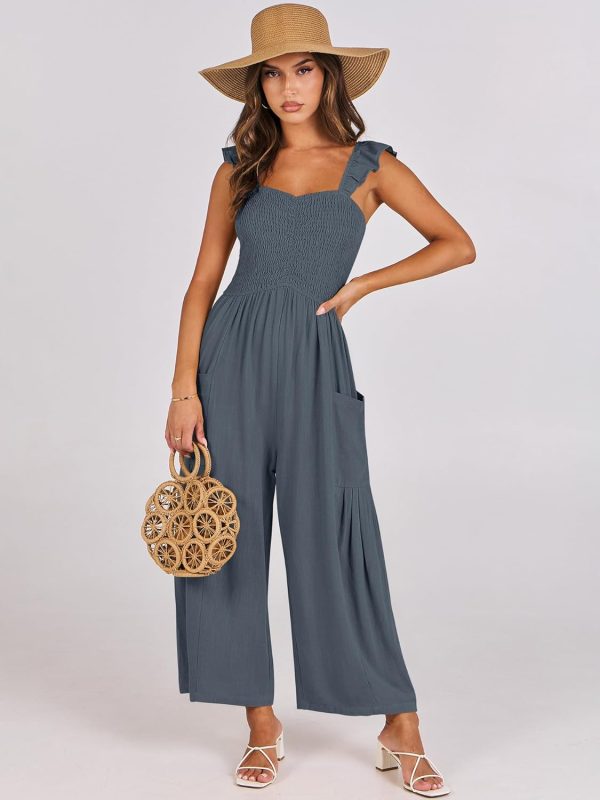 ANRABESS Women Summer Casual Dressy Sleeveless Smocked Wide Leg Linen Jumpsuits Rompers 2025 Trendy Travel Outfit Pocket - Image 44