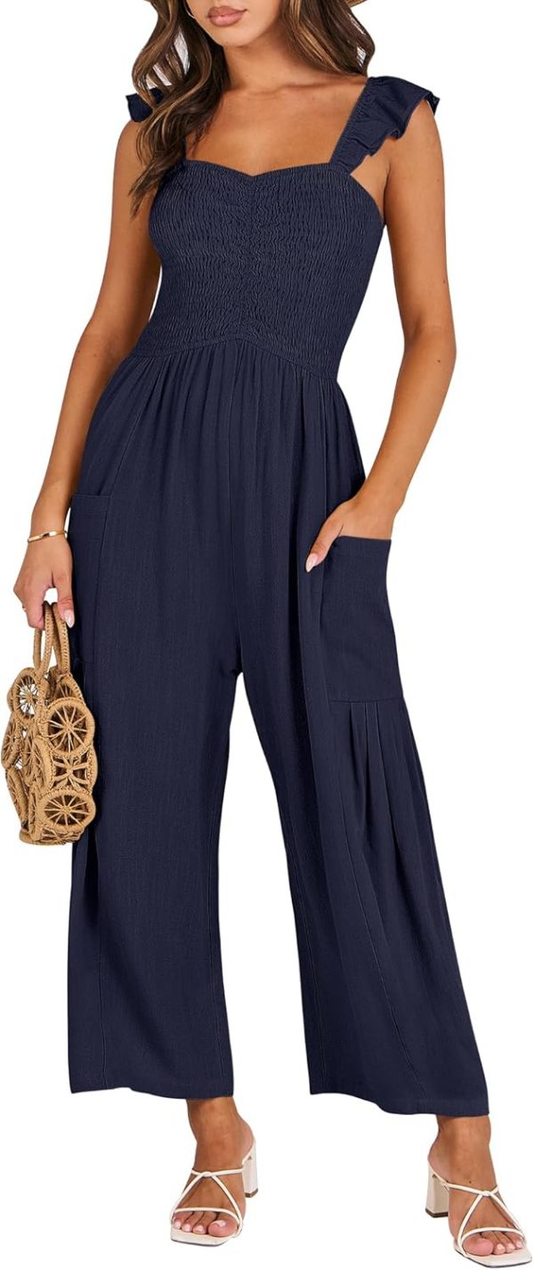 ANRABESS Women Summer Casual Dressy Sleeveless Smocked Wide Leg Linen Jumpsuits Rompers 2025 Trendy Travel Outfit Pocket - Image 50