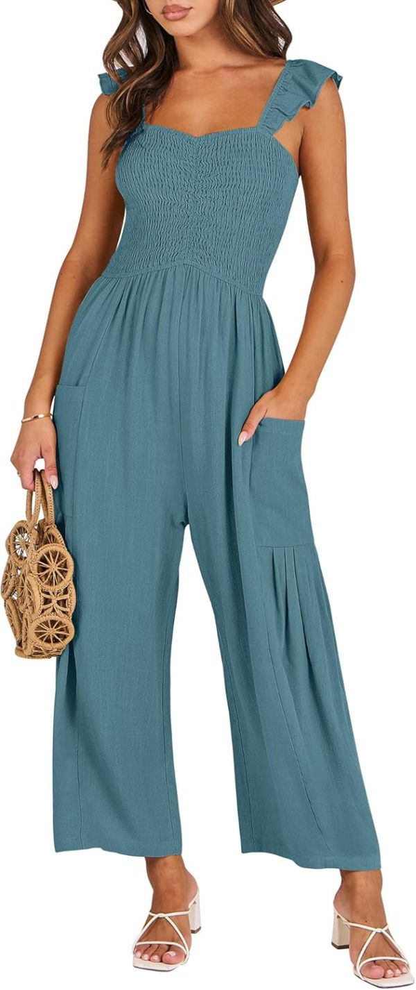 ANRABESS Women Summer Casual Dressy Sleeveless Smocked Wide Leg Linen Jumpsuits Rompers 2025 Trendy Travel Outfit Pocket - Image 57