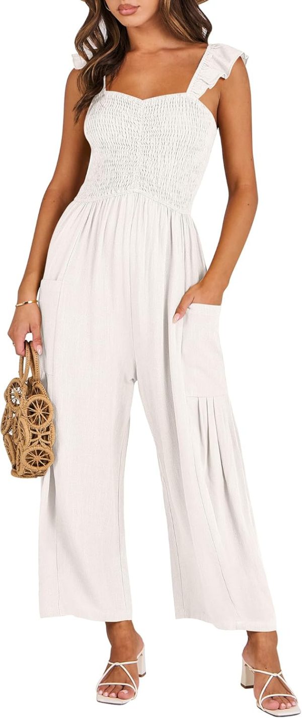 ANRABESS Women Summer Casual Dressy Sleeveless Smocked Wide Leg Linen Jumpsuits Rompers 2025 Trendy Travel Outfit Pocket - Image 64