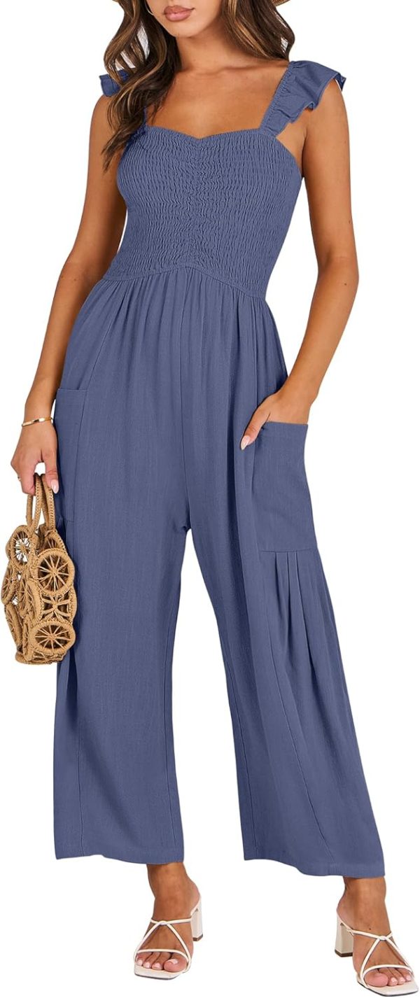 ANRABESS Women Summer Casual Dressy Sleeveless Smocked Wide Leg Linen Jumpsuits Rompers 2025 Trendy Travel Outfit Pocket - Image 71