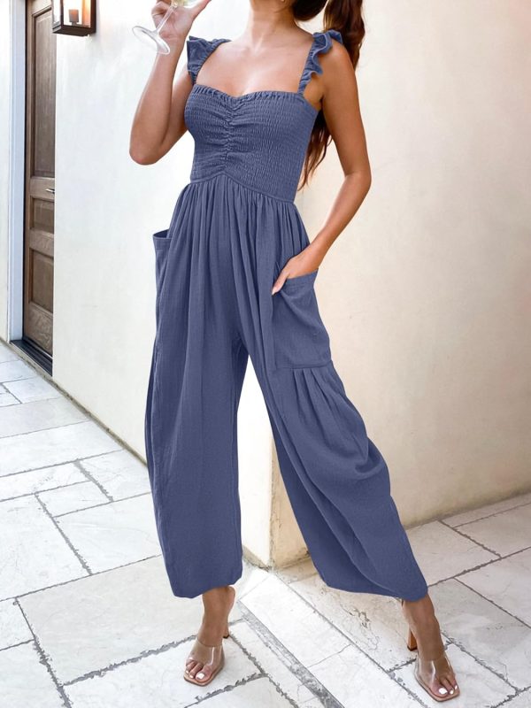 ANRABESS Women Summer Casual Dressy Sleeveless Smocked Wide Leg Linen Jumpsuits Rompers 2025 Trendy Travel Outfit Pocket - Image 75