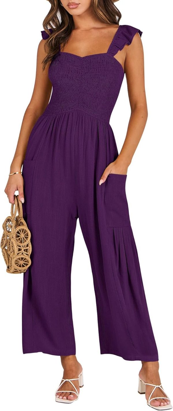 ANRABESS Women Summer Casual Dressy Sleeveless Smocked Wide Leg Linen Jumpsuits Rompers 2025 Trendy Travel Outfit Pocket - Image 78