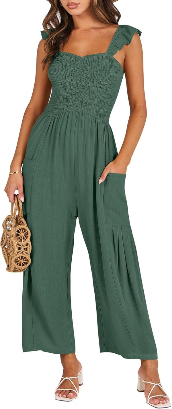 ANRABESS Women Summer Casual Dressy Sleeveless Smocked Wide Leg Linen Jumpsuits Rompers 2025 Trendy Travel Outfit Pocket - Image 85