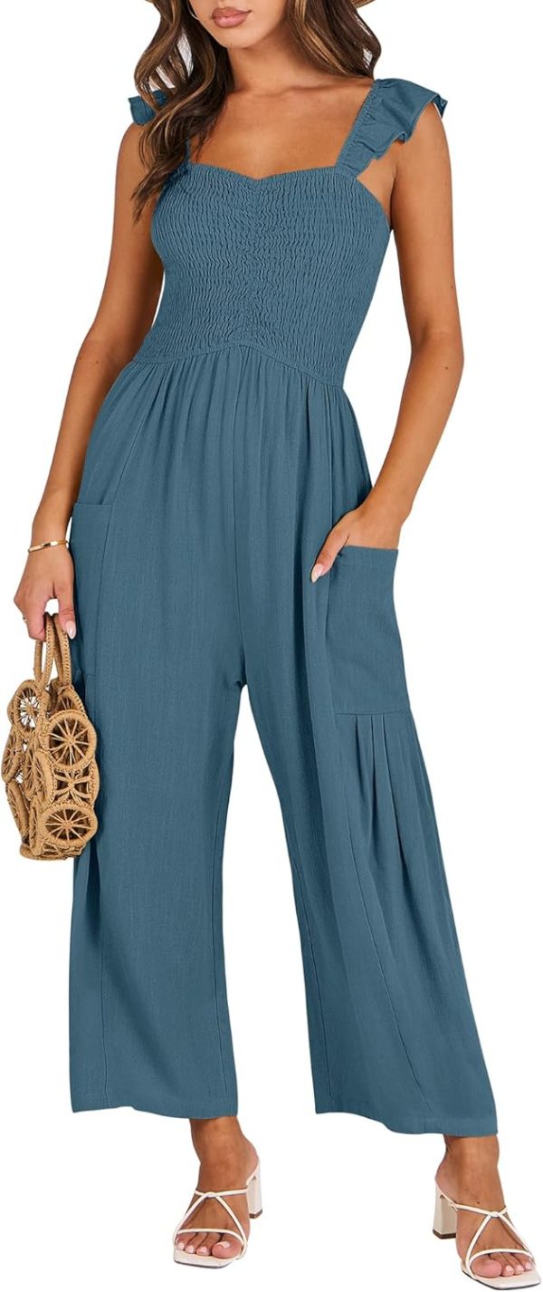 ANRABESS Women Summer Casual Dressy Sleeveless Smocked Wide Leg Linen Jumpsuits Rompers 2025 Trendy Travel Outfit Pocket - Image 92