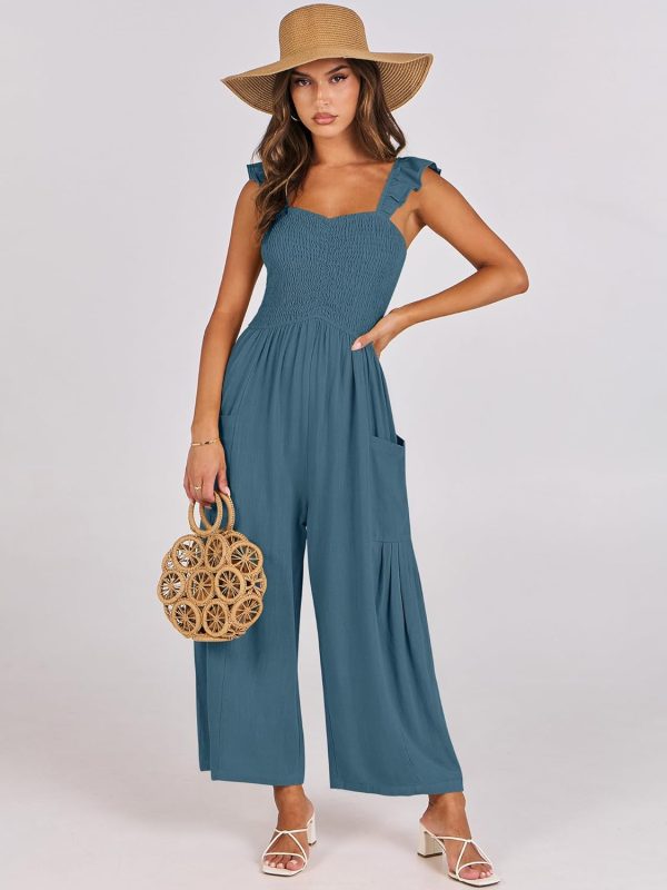 ANRABESS Women Summer Casual Dressy Sleeveless Smocked Wide Leg Linen Jumpsuits Rompers 2025 Trendy Travel Outfit Pocket - Image 93
