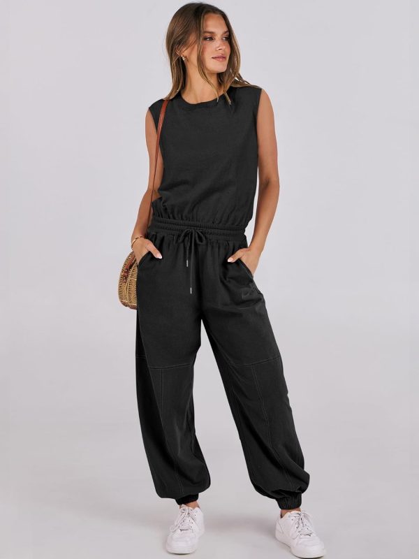 ANRABESS Jumpsuits for Women Casual Summer Sleeveless 2025 Romper One Piece Outfit Active Workout Lounge Jumpsuits Pockets - Image 2