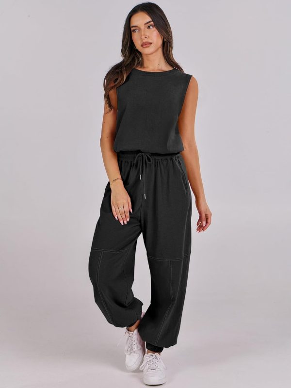 ANRABESS Jumpsuits for Women Casual Summer Sleeveless 2025 Romper One Piece Outfit Active Workout Lounge Jumpsuits Pockets - Image 3