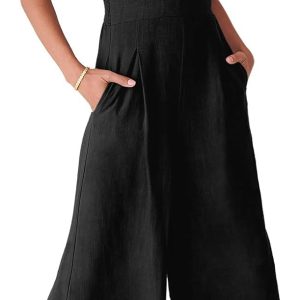 ANRABESS Women's Jumpsuits Summer Wide Leg Sleeveless V Neck Casual Dressy Linen Pants Rompers 2025 Vacation Beach Outfits