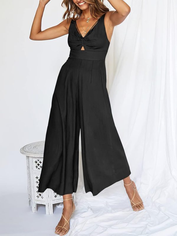 ANRABESS Women's Jumpsuits Summer Wide Leg Sleeveless V Neck Casual Dressy Linen Pants Rompers 2025 Vacation Beach Outfits - Image 2