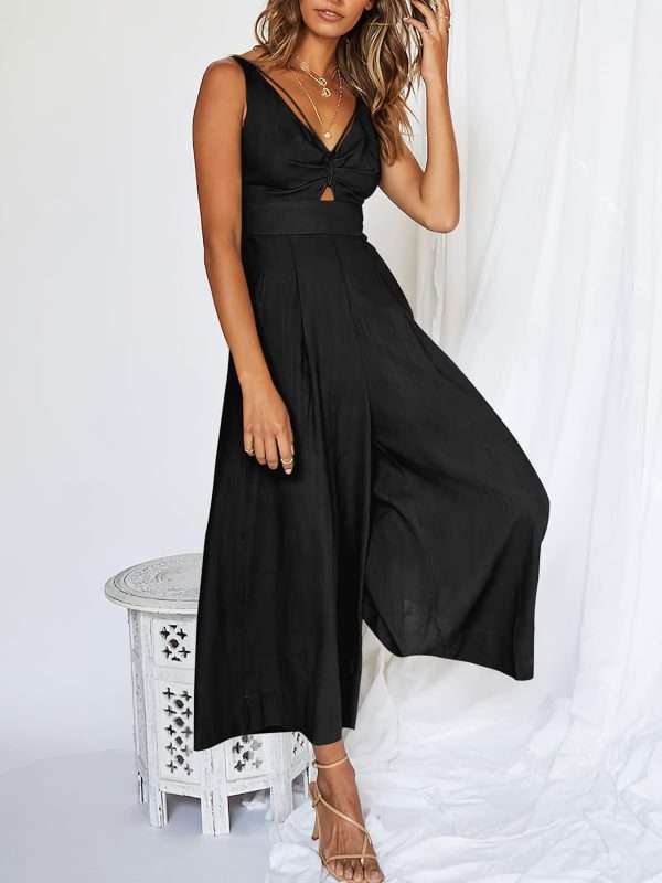 ANRABESS Women's Jumpsuits Summer Wide Leg Sleeveless V Neck Casual Dressy Linen Pants Rompers 2025 Vacation Beach Outfits - Image 3