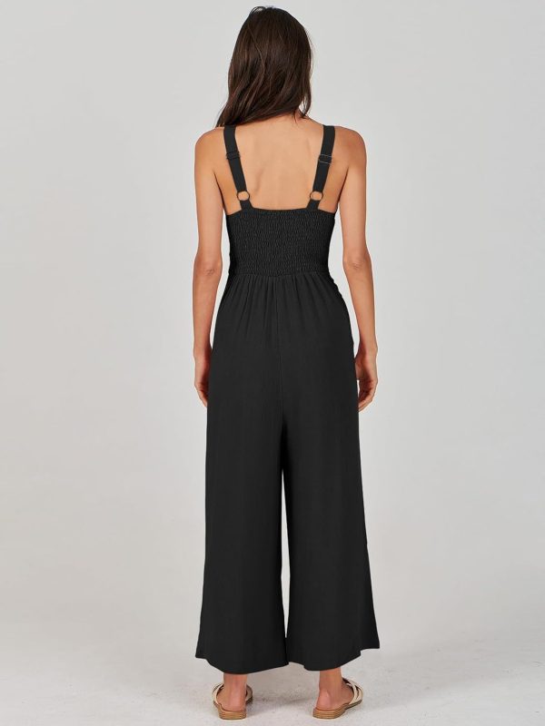 ANRABESS Women's Jumpsuits Summer Wide Leg Sleeveless V Neck Casual Dressy Linen Pants Rompers 2025 Vacation Beach Outfits - Image 6