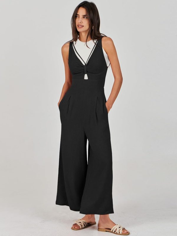 ANRABESS Women's Jumpsuits Summer Wide Leg Sleeveless V Neck Casual Dressy Linen Pants Rompers 2025 Vacation Beach Outfits - Image 7