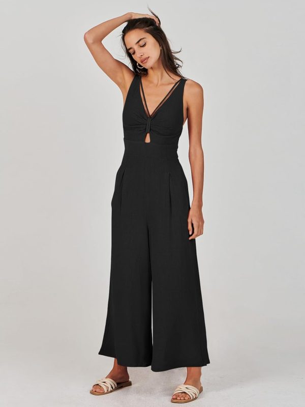 ANRABESS Women's Jumpsuits Summer Wide Leg Sleeveless V Neck Casual Dressy Linen Pants Rompers 2025 Vacation Beach Outfits - Image 8