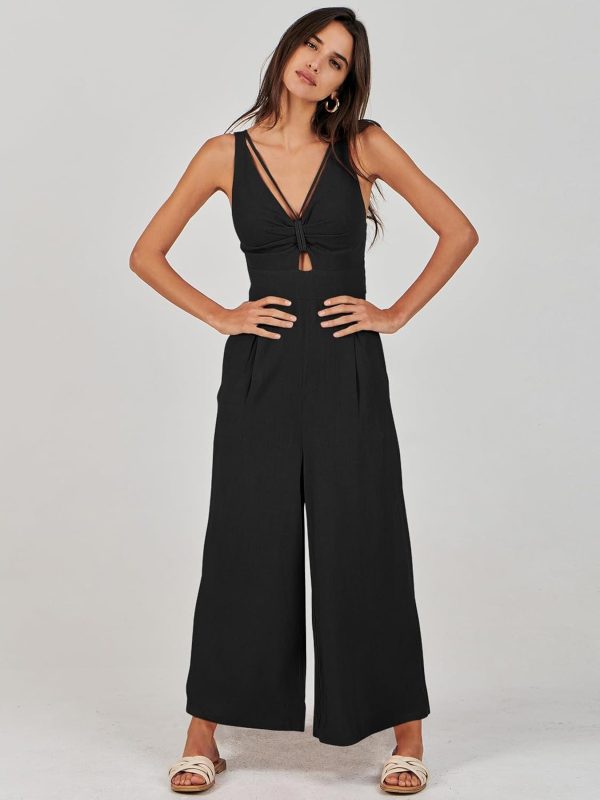 ANRABESS Women's Jumpsuits Summer Wide Leg Sleeveless V Neck Casual Dressy Linen Pants Rompers 2025 Vacation Beach Outfits - Image 9