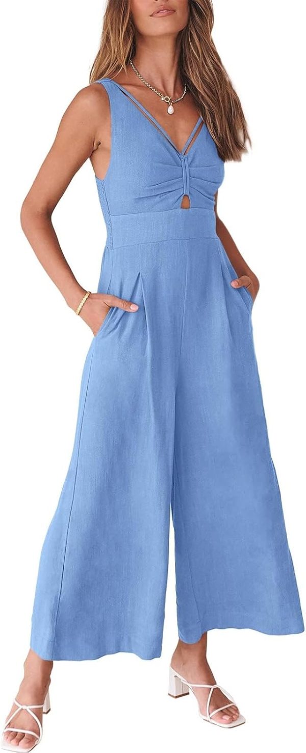 ANRABESS Women's Jumpsuits Summer Wide Leg Sleeveless V Neck Casual Dressy Linen Pants Rompers 2025 Vacation Beach Outfits - Image 10