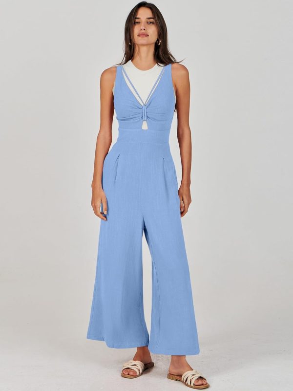 ANRABESS Women's Jumpsuits Summer Wide Leg Sleeveless V Neck Casual Dressy Linen Pants Rompers 2025 Vacation Beach Outfits - Image 14