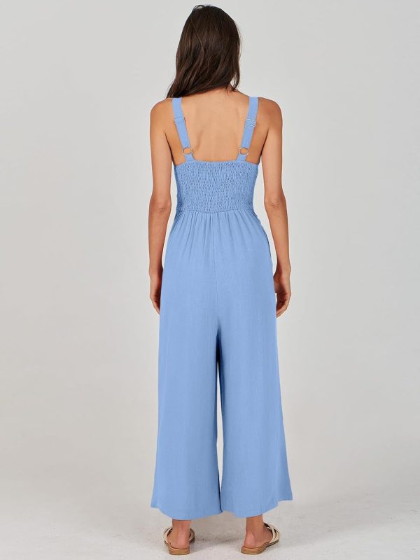 ANRABESS Women's Jumpsuits Summer Wide Leg Sleeveless V Neck Casual Dressy Linen Pants Rompers 2025 Vacation Beach Outfits - Image 15