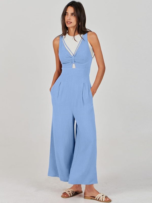 ANRABESS Women's Jumpsuits Summer Wide Leg Sleeveless V Neck Casual Dressy Linen Pants Rompers 2025 Vacation Beach Outfits - Image 16