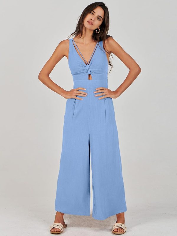 ANRABESS Women's Jumpsuits Summer Wide Leg Sleeveless V Neck Casual Dressy Linen Pants Rompers 2025 Vacation Beach Outfits - Image 18