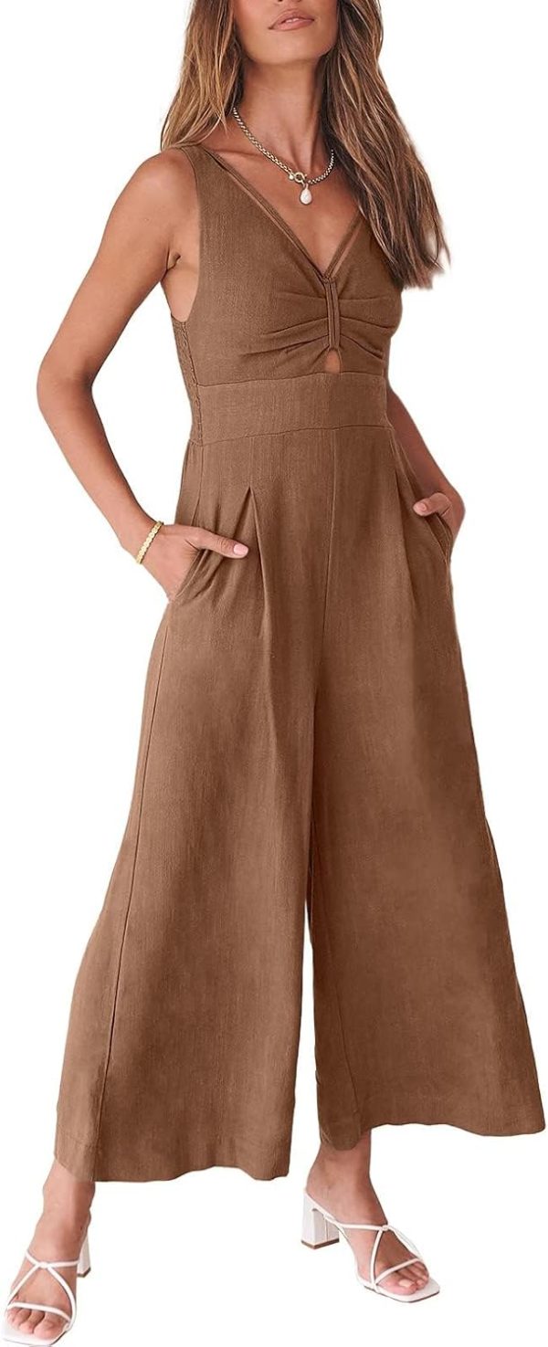 ANRABESS Women's Jumpsuits Summer Wide Leg Sleeveless V Neck Casual Dressy Linen Pants Rompers 2025 Vacation Beach Outfits - Image 19
