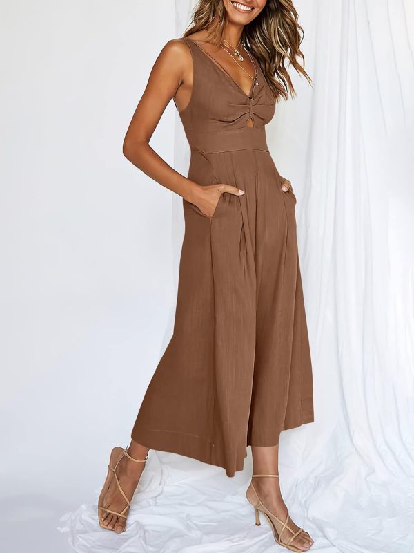 ANRABESS Women's Jumpsuits Summer Wide Leg Sleeveless V Neck Casual Dressy Linen Pants Rompers 2025 Vacation Beach Outfits - Image 21