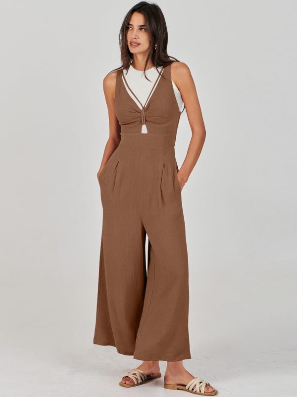 ANRABESS Women's Jumpsuits Summer Wide Leg Sleeveless V Neck Casual Dressy Linen Pants Rompers 2025 Vacation Beach Outfits - Image 25