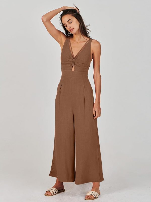 ANRABESS Women's Jumpsuits Summer Wide Leg Sleeveless V Neck Casual Dressy Linen Pants Rompers 2025 Vacation Beach Outfits - Image 26