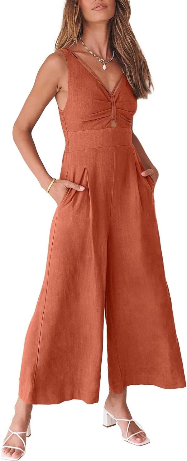 ANRABESS Women's Jumpsuits Summer Wide Leg Sleeveless V Neck Casual Dressy Linen Pants Rompers 2025 Vacation Beach Outfits - Image 28