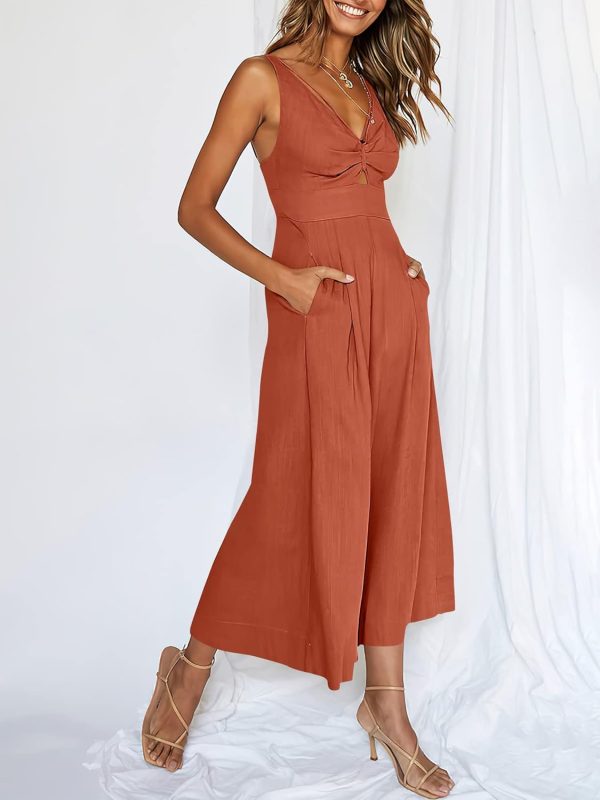 ANRABESS Women's Jumpsuits Summer Wide Leg Sleeveless V Neck Casual Dressy Linen Pants Rompers 2025 Vacation Beach Outfits - Image 30