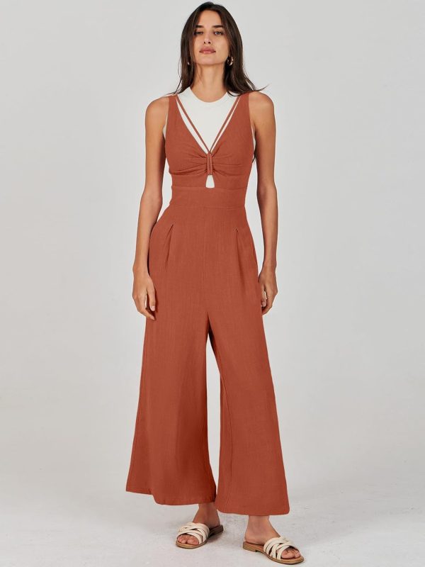ANRABESS Women's Jumpsuits Summer Wide Leg Sleeveless V Neck Casual Dressy Linen Pants Rompers 2025 Vacation Beach Outfits - Image 32