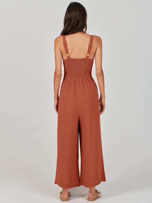 ANRABESS Women's Jumpsuits Summer Wide Leg Sleeveless V Neck Casual Dressy Linen Pants Rompers 2025 Vacation Beach Outfits - Image 33