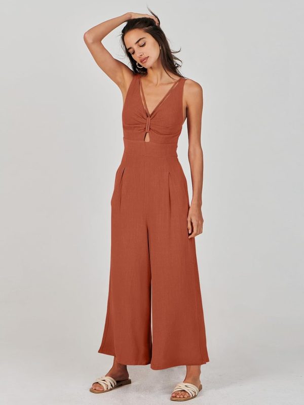 ANRABESS Women's Jumpsuits Summer Wide Leg Sleeveless V Neck Casual Dressy Linen Pants Rompers 2025 Vacation Beach Outfits - Image 35